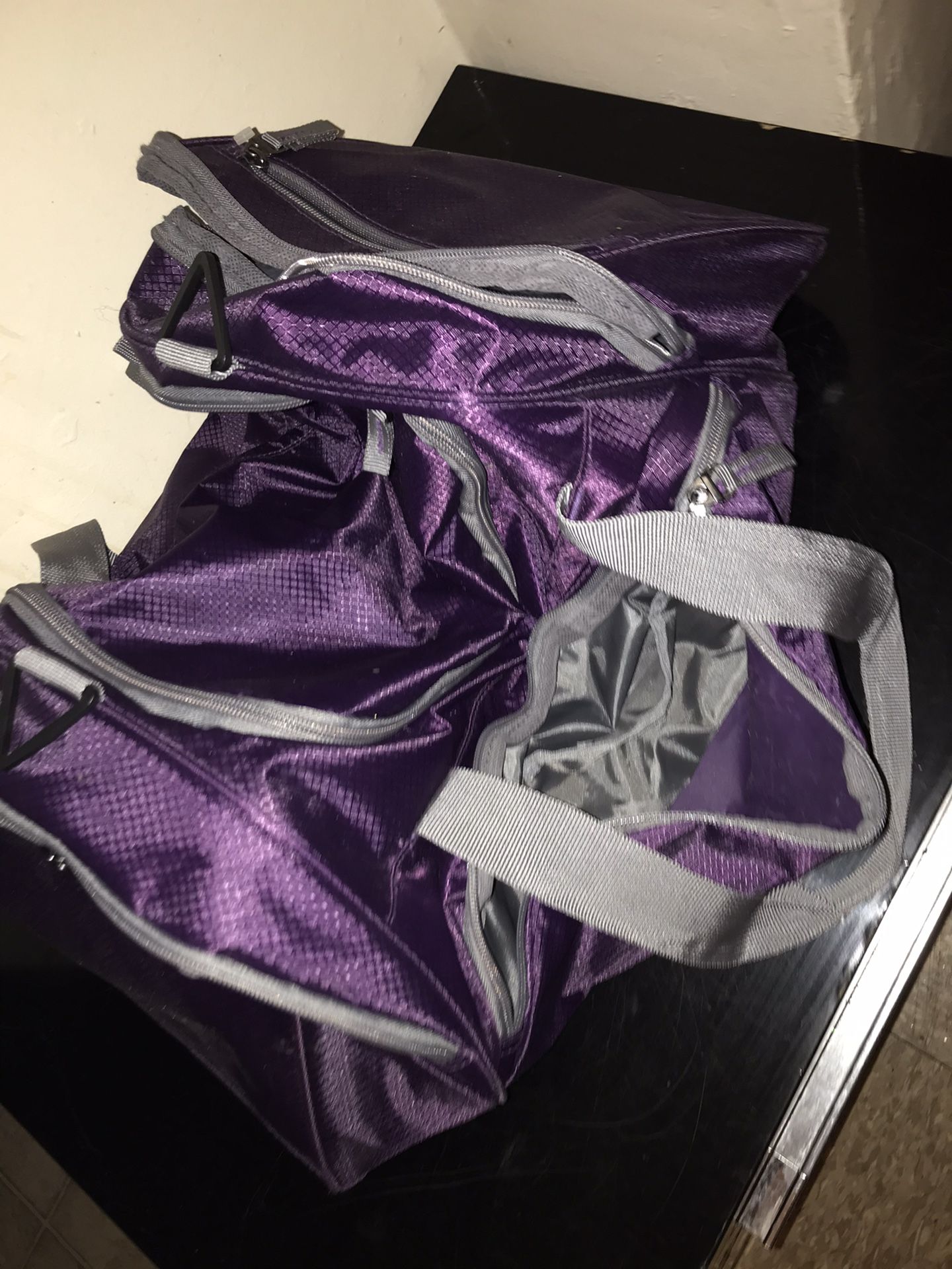 Purple duffel bag