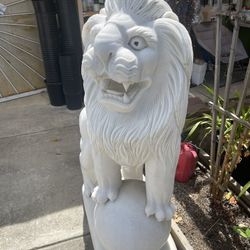 2 Hand Carved White Lions via Vietnam 