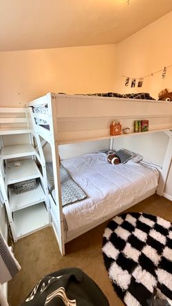 Bunk bed and mattress- full/ double with futon option. Storage and stairs