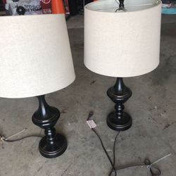 Two lamps sold as a set/pair black w/ linen shades