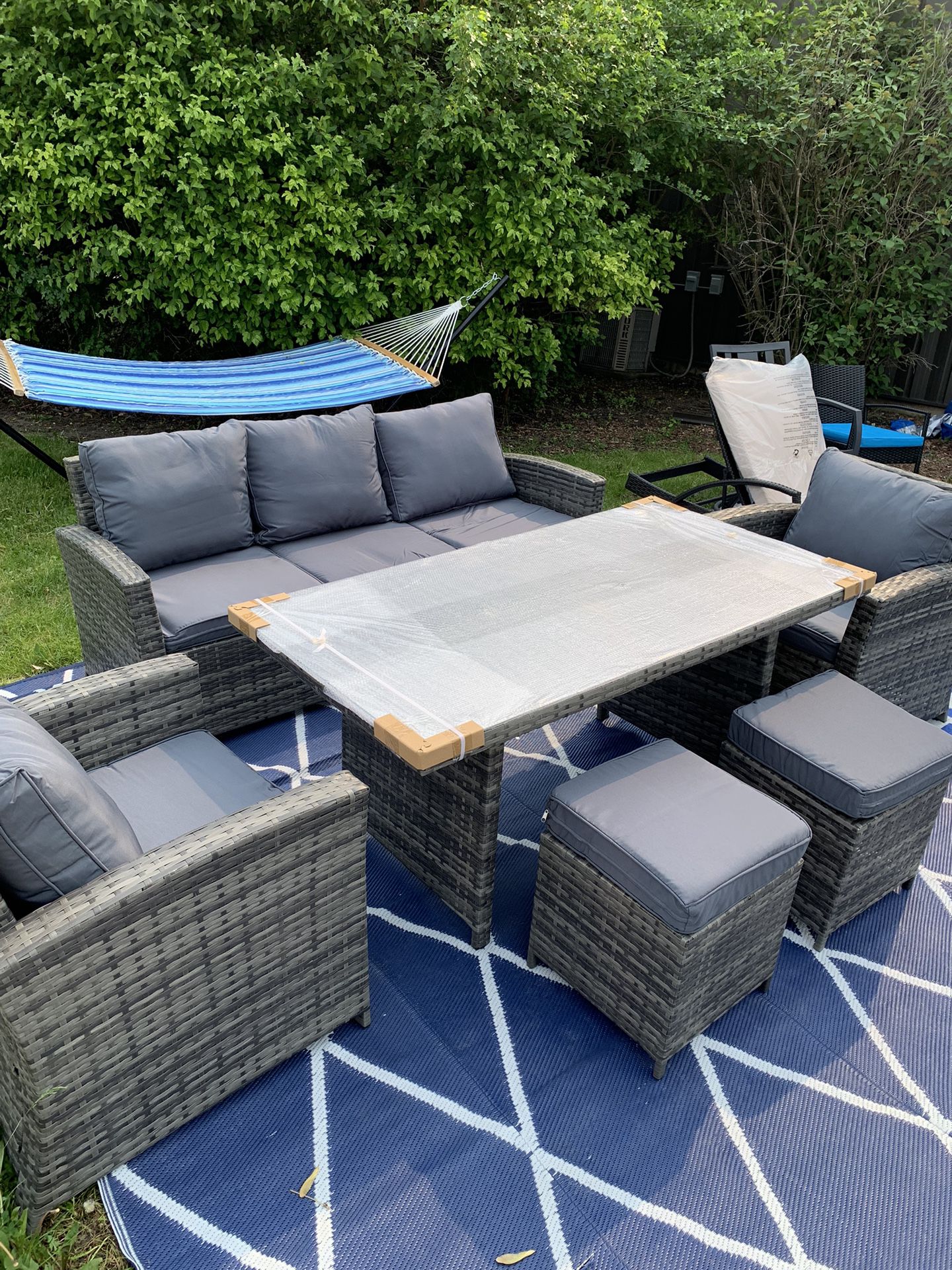 Patio Outdoor Wicker Dining Set - 3 Seat Couch,Dining Table,2 Chairs,2 Stools*LOCAL DELIVERY*