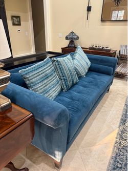 Velvet sofa and club chair