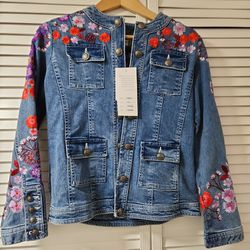 NWT Embroidered Jean Jacket Size XS by Vintage Collection 