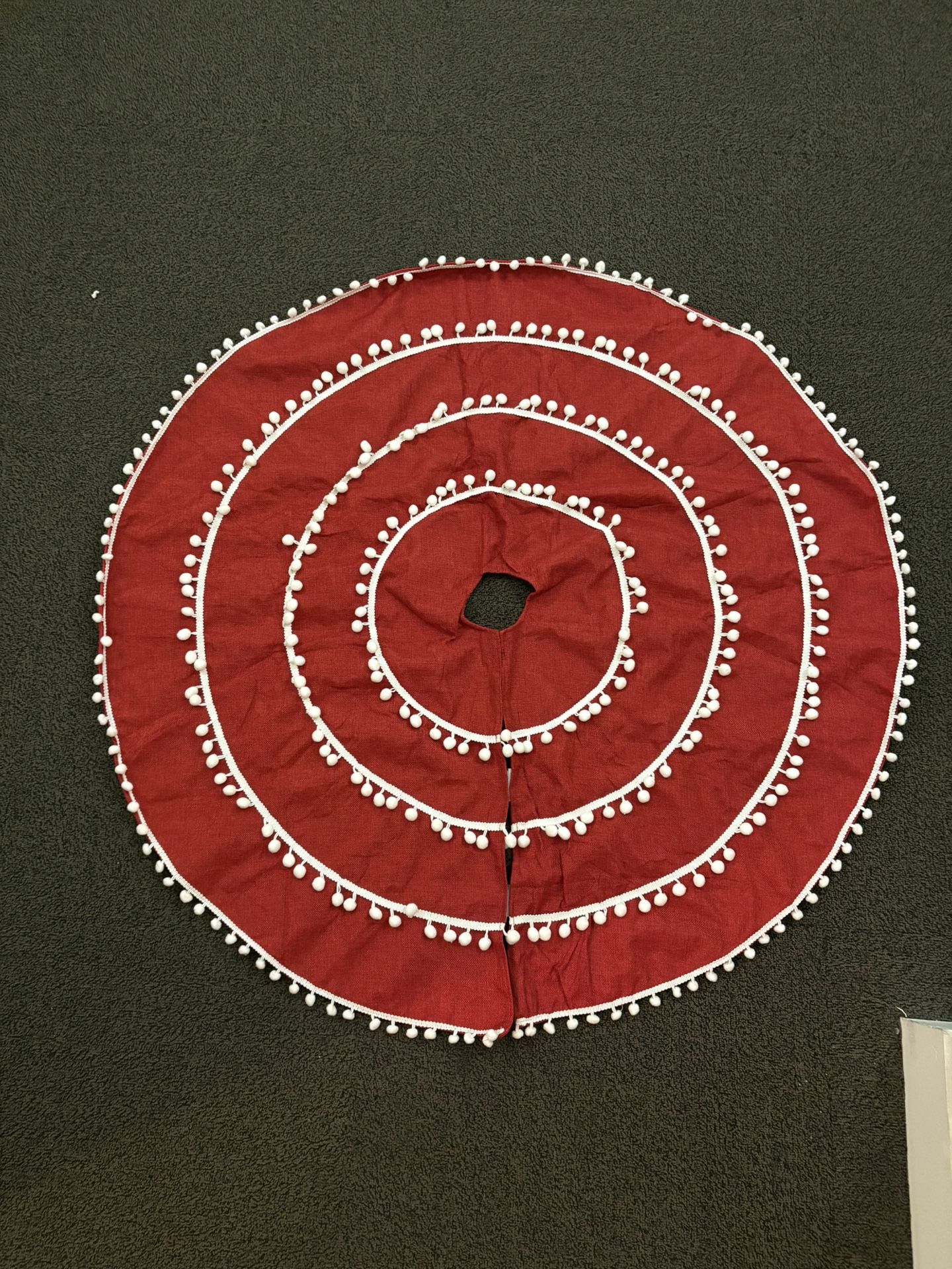 Holiday Christmas Tree Skirt - Red and White with Pom Pom Trim, Never Used