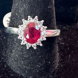 .925 Silver Ring Size 8 With A Ruby And Cz
