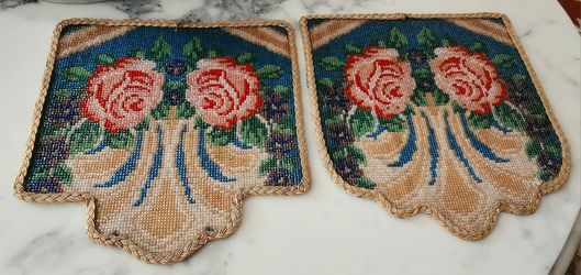 Pristine Pair Antique 1920s Micro Beaded Purse Panels - Flawless Art Deco Floral Rose