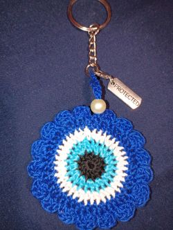 Crochet evil eye keychain