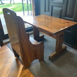 Vintage Solid Wood Childrens Chair And Desk