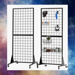 Gridwall Vendor Store Stand On Wheels - Black 