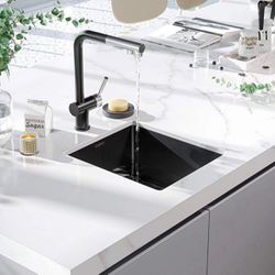 TORVA 15 x 17 Inch Gloss Black Ceramic Coating with NanoTek Undermount Kitchen Sink, PVD Coated Gunmetal Sink16 Gauge Stainless Steel Wet Bar or Prep 