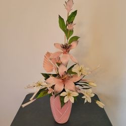 Silk Artificial Flower Arrangement in Pink Glass Vase 39"