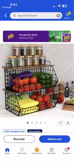 2 Pack Stackable Wire Basket, Pantry Organizer and Storage for Kitchen Counter, Fruit Baskets for Fruit, Vegetable, Bread