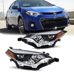 pair 2014 2015 2016 Toyota Corolla Chrome Headlamps Headlights Assembly left right side
