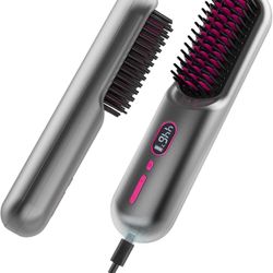 NEW IN BOX - Cordless Hair Straightener Brush, iTayga Upgraded Portable Hair Straightener Brush for Women with Travel Size, 2 in 1 Negative Ion Wirele