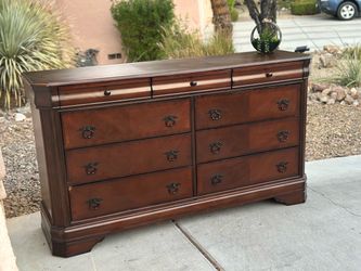Dark Cherry Wood Dresser with 9 Drawers