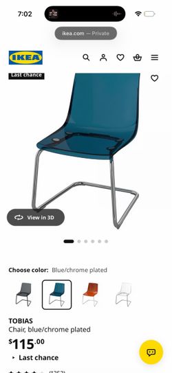 Set of 4 IKEA TOBIAS Chair Blue Chrome Plated