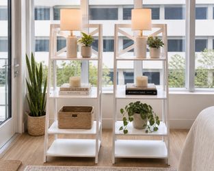 White Modern Nightstands / Bookshelves (Set of 2)