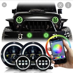 Black Headlights And Fog Lights Led With Drl RGB Halos Bluetooth 