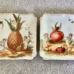 2 Antique CFH GDM 7” Decorative Plates Oversized Fruit Limoges Pineapple + Tomato 
