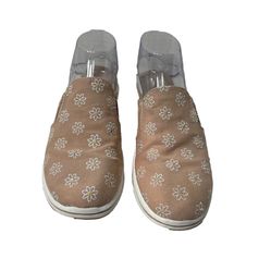 Clarks 8.5 Breeze Shore Taupe Floral Canvas Daisies Shoes Size 9