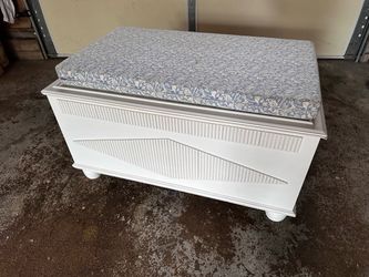 White Wood Storage Chest with Cushioned Lid