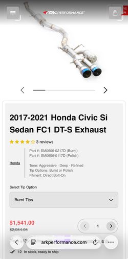 ARK Performance DT-S Exhaust System designed for the 2017–2021 Honda Civic
