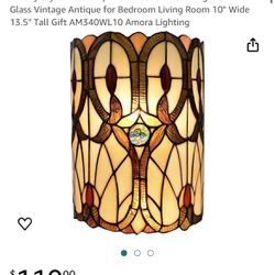 Tiffany Style Wall Lamp Brown Yellow Red 2 Light Stained Glass Vintage Antique for Bedroom Living Room 10" Wide 13.5" Tall Gift AM340WL10 Amora Lighti