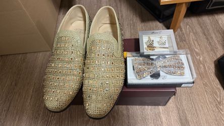 Men’s Gold Shoes, Bow Tie, and Cuff Links