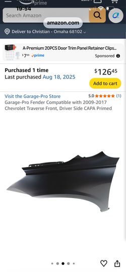 Fender Compatible with 2009-2017 Chevrolet Traverse Front, Driver Side CAPA Primed