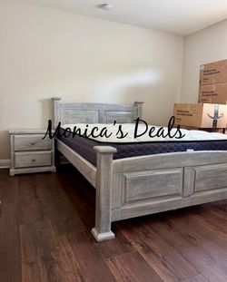 Queen Solid Wood Bed With Mattress + Nightstand $720