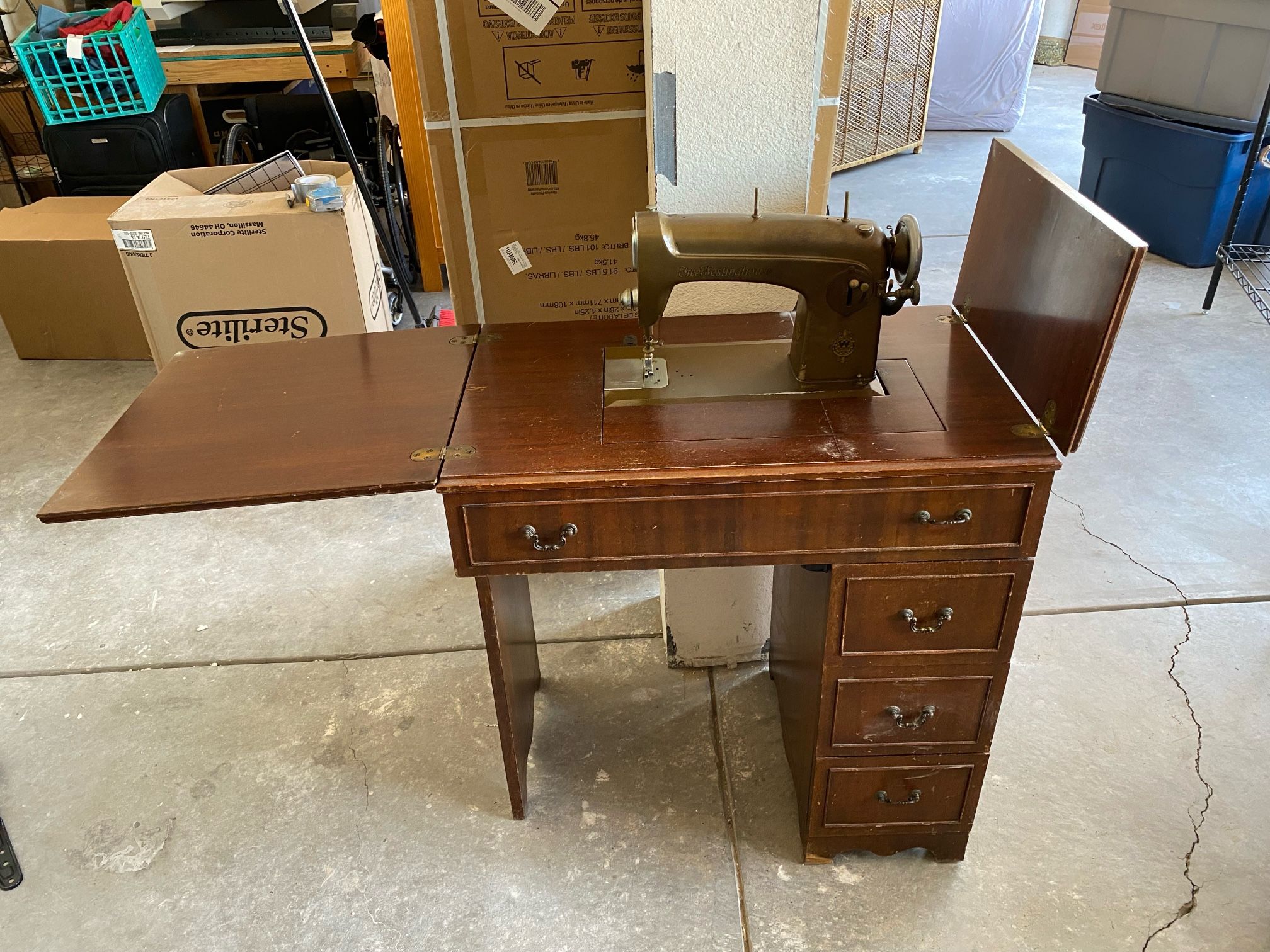 Vintage ‘Free Westinghouse Electric’ Wooden Desk Manual Sewing Machine