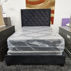 Brand New Black Upholstered Queen Size Bed Frame Special