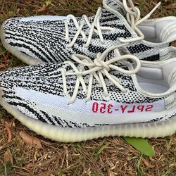adidas Mens Yeezy Boost 350 V2 Zebra White/Black-Red Fabric Size 9