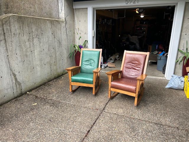 Mission Rocking Chairs With Leather Seat And Backs