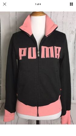 Available for purchase is a nice Women's PUMA Black and pink Track Jacket. Size XS Small and is 100% Cotton Jacket is pre owned but in excellent cond