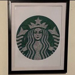 Starbucks logo Custom art piece on black frame