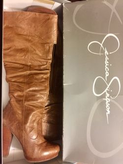 Jessica Simpson dark tan leather crunched Knee-High Boot 8.5