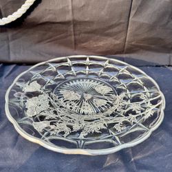 1940s Antique Silver City Glass platter with silver overlay.
