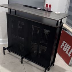 Dark grey Top Home Bar Unit Mini Liquor Table Cabinet