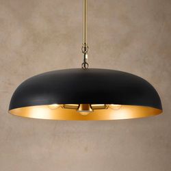 20 in Black and Gold Dome, Metal Round Chandeliers For Dining Room 3-L