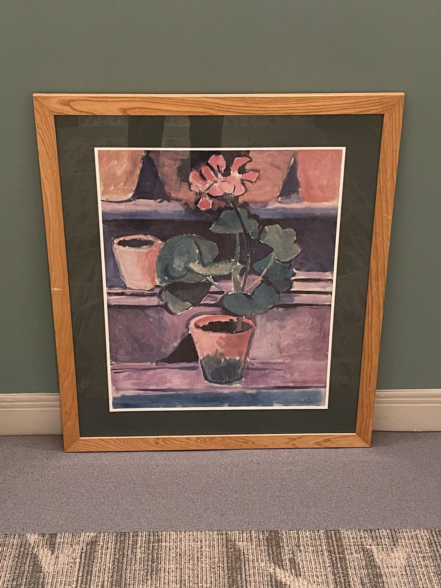 Large (30.5"H x 26.25"W) Wood-Framed, Matted & Glass-Covered WATERCOLOR Print - price as posted is firm.