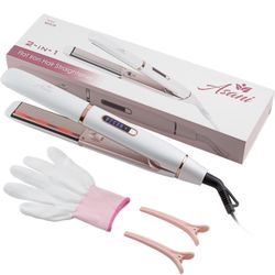 Flat Iron Hair Straightener and Curler 2 in 1 - Negative Ion Hair Straightener with Anti-Frizz Ceramic Coating - 5 Adjustable Heat Settings - Fast Hea