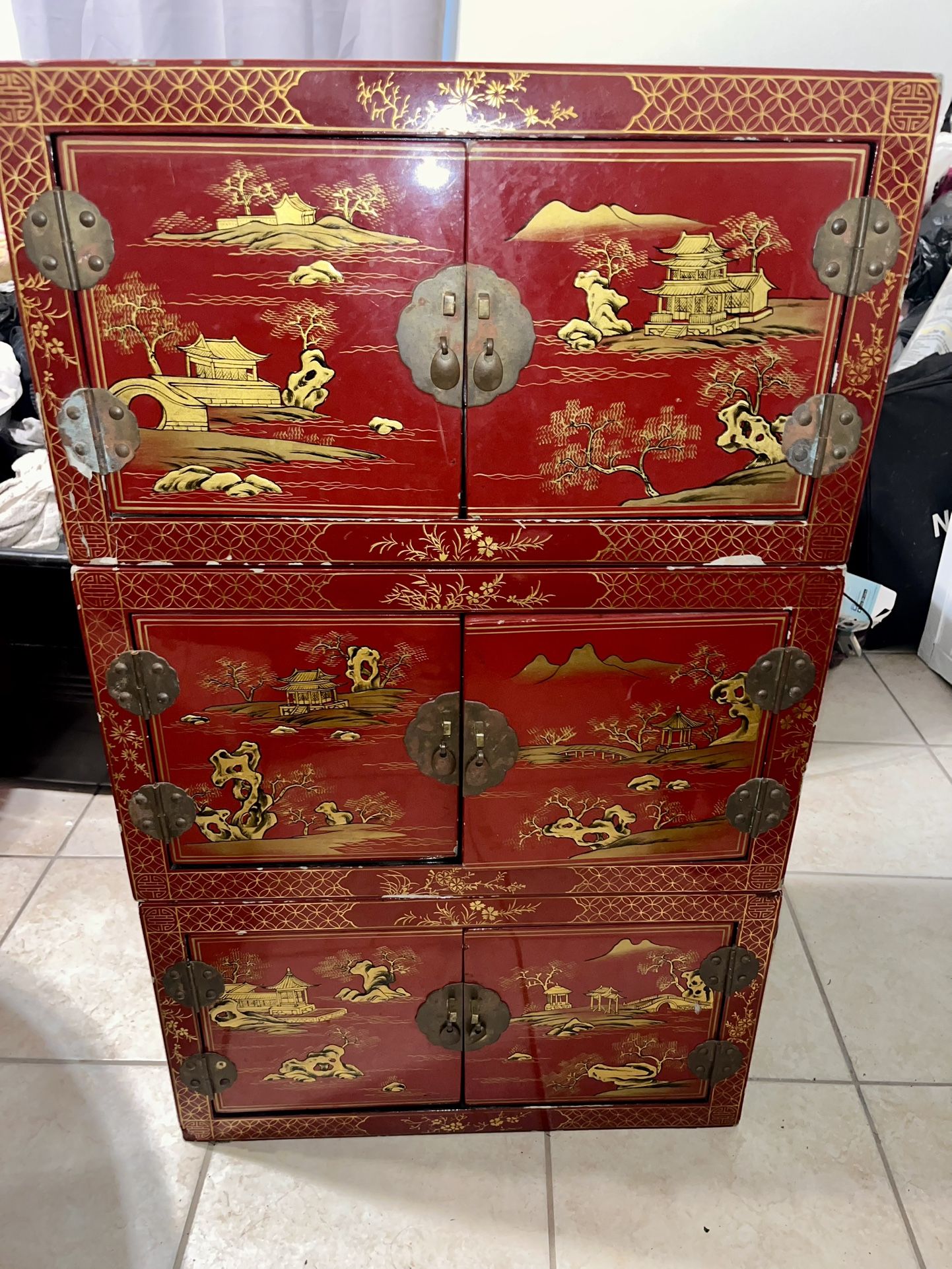 Set Of 3 Antique Oriental Cabinets