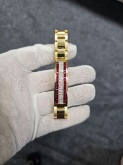  ROLEX HEAVY YELLOW GOLD 18KT. CUT DIAMOND & NATURAL RUBY 
 BRACELET, 79. GRAMS 
