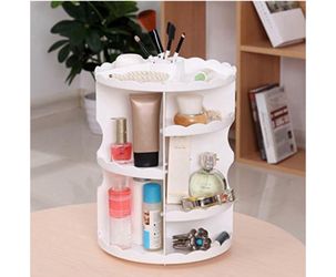 Rotating Makeup Organizer Perfume Organizer White Cosmetic Storage Display Case Large Capacity Acrylic Beauty Holder Adjustable Partition Height for B