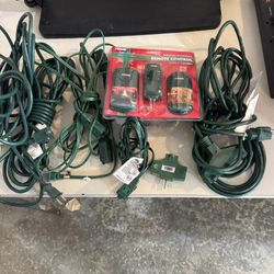 Several Outdoor Green Extension Cords
