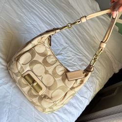 Coach Signature Kristin Jacquard Canvas Hobo Shoulder Bag