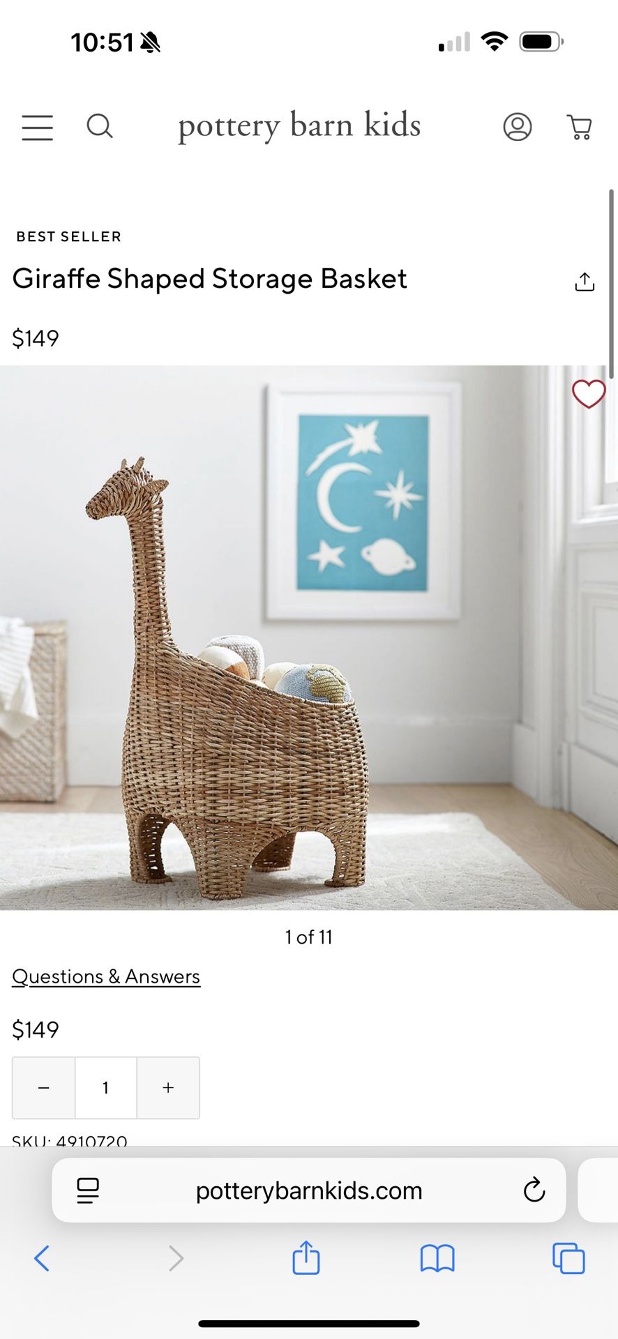 Pottery Barn Giraffe Wicker Basket