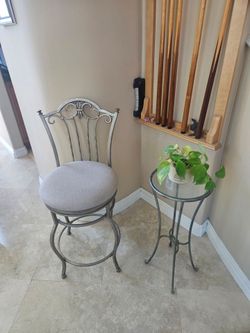 3 silver Bar stools and 3 silver small tables