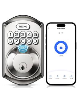 TEEHO WiFi Fingerprint Keyless Entry Door Lock, Smart Door Lock, Built-in WiFi and App Remote Control, Electronic Keypad Deadbolt